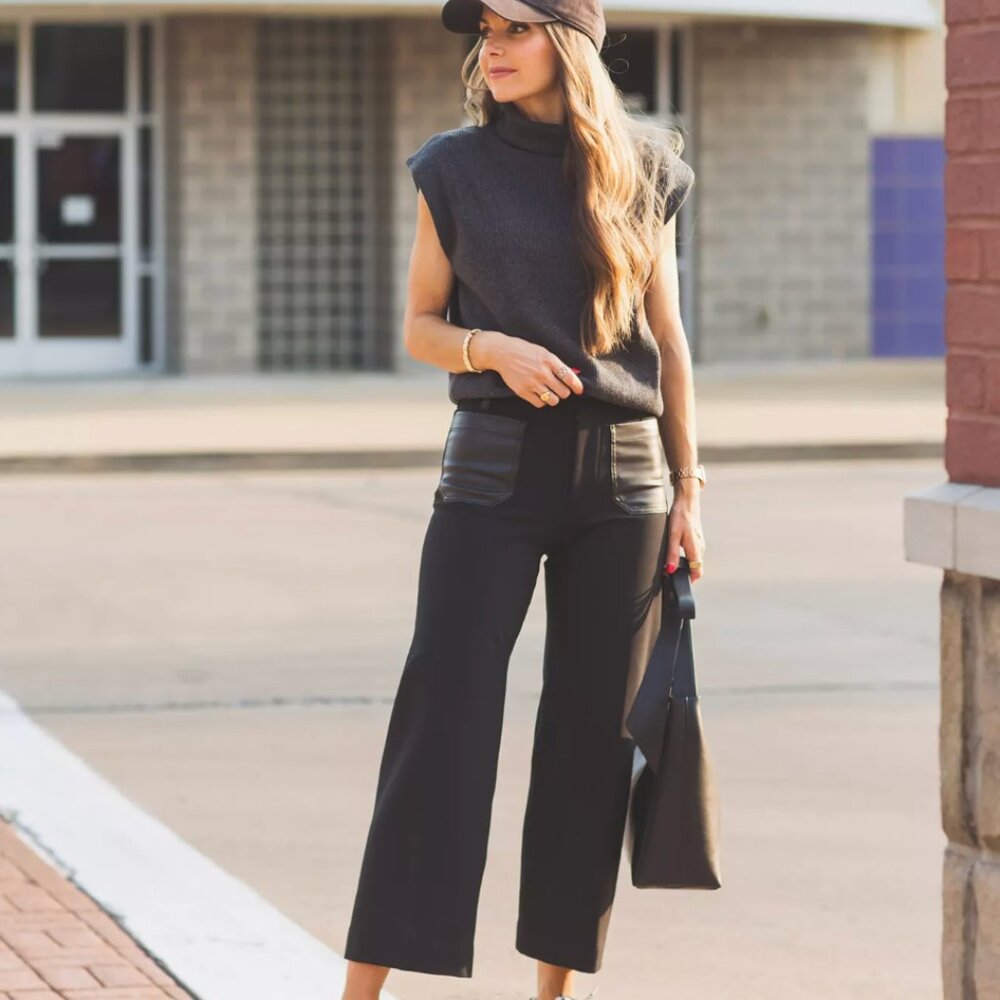 The Colette Cropped Wide-Leg Pants by Maeve: Merrick White Faux-Leather Pocket E - Picture 3 of 15